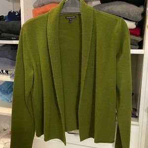 Eileen Fisher 100% cashmere open cardigan, gorgeous green w/flaw
